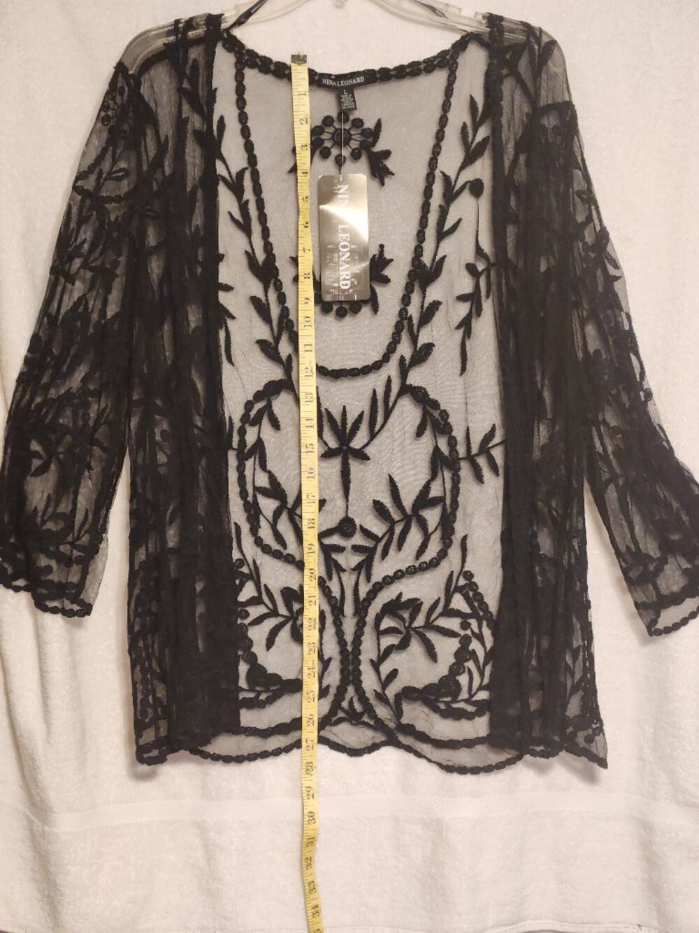 Black sheer open front jacket NWT Large